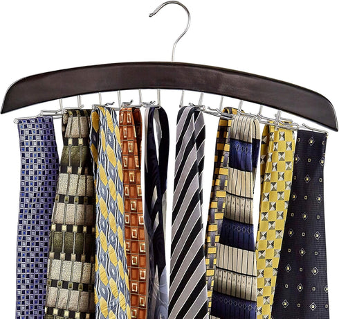 Richards Wooden Tie Rack Hanging Organizer for Mens Closet Accessories, Space Saving Necktie Holder for Storage and Display, Holds 24 Ties, Hook, ...