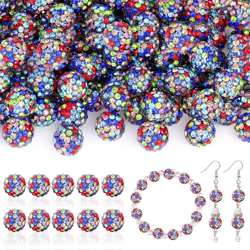 105pcs 10mm Rhinestone Beads for Crafting, Black Mixed Shiny Round Disco Ball Beads Bulk, Sparkle Crystal Clay Bead for Necklace Bracelet Earring ...