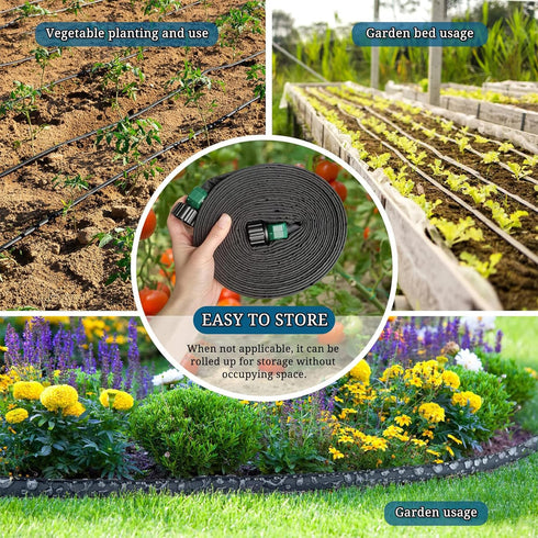Flat Soaker Hose 25 50 ft for Garden Beds Heavy Duty Double Layer Drip Hose Linkable Drip Irrigation Hose Save 80% Water for Garden Lawn Flower Be...