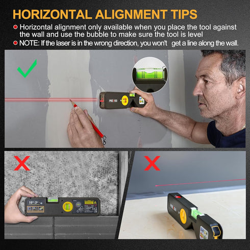 PREXISO 4-in-1 Line Laser Level Multipurpose Torpedo Level, 65Ft Alignment Point & 16Ft Laser Line & 10Ft Measure Tape Ruler & Quick Angle Setting...