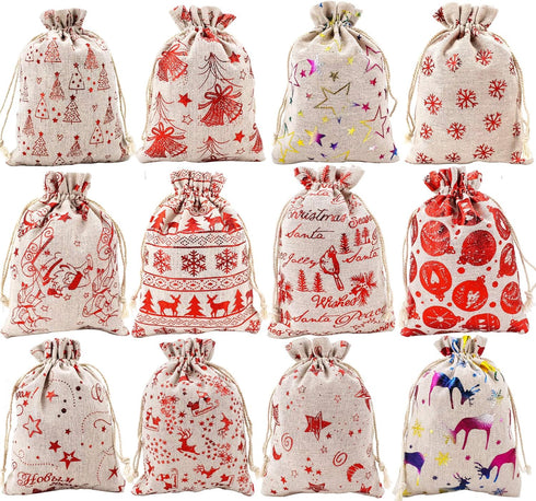 AOOTOOSPORT Christmas Burlap Bags with Drawstring, 5 x 7 Inch Christmas Favor Bags Jewelry Candy Pouches Sacks, Mini Storage Bag for Wedding Chris...
