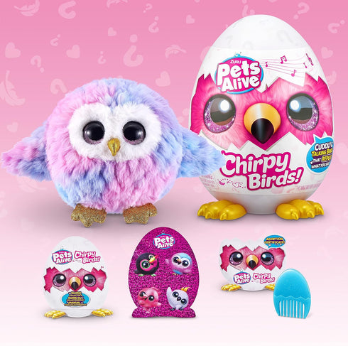 Pets Alive Chirpy Birds (OWL) by ZURU, Electronic Pet That Speaks, Giant Surprise Egg, Stickers, Comb, Fluffy Clay, Bird Animal Plush for Girls...