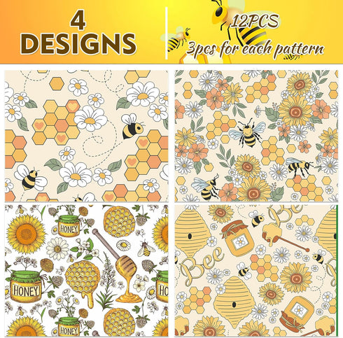 Bolsome 12 Sheets 28 * 20 Inches Bee Wrapping Paper Honeycomb Sunflower Honeybee Patterned Gift Wrap Paper for Baby Shower Spring Holiday Birthday...
