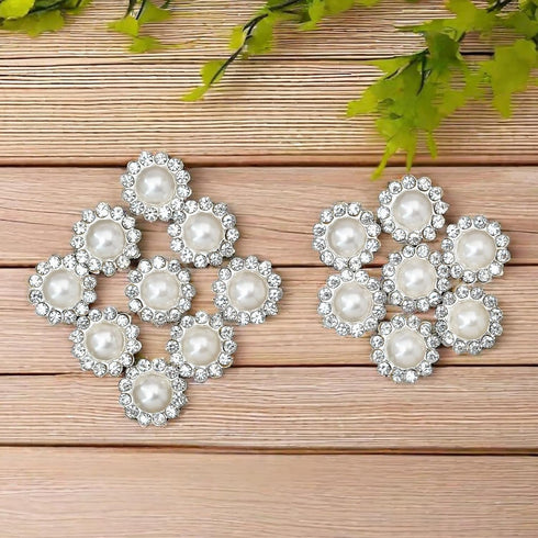 50 pcs Rhinestone Embellishments Crystal Button Silver Flatback DIY Craft for Flower Headband Dress Decoration Accessory 12mm (Silver Back Pearl)...