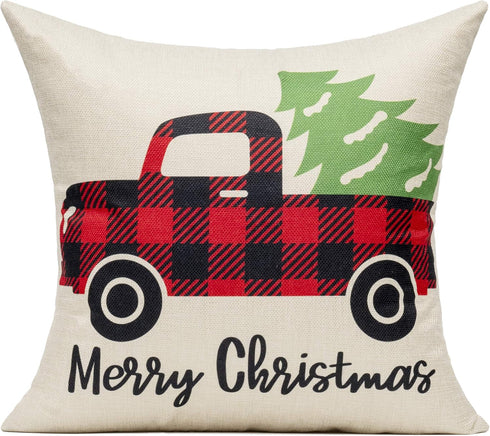 VAKADO Farmhouse Christmas Throw Pillow Covers Outdoor 20x20 Set of Decorations Buffalo Check Red Deer Plaids Cushion Cases Winter Livingroom Snow...