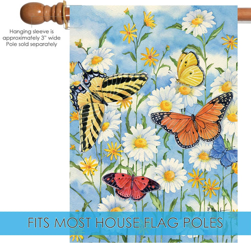 Toland Home Garden 1010004 Butterflies And Daisies Butterfly Flag 28x40 Inch Double Sided Butterfly Garden Flag for Outdoor House Flower Flag Yard...