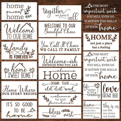 Welcome Home Stencils, 20 Pcs Large Welcome Stencils for Painting on Wood, Sweet Home Plastic Template Stencils for Painting, Home Letters Stencil...