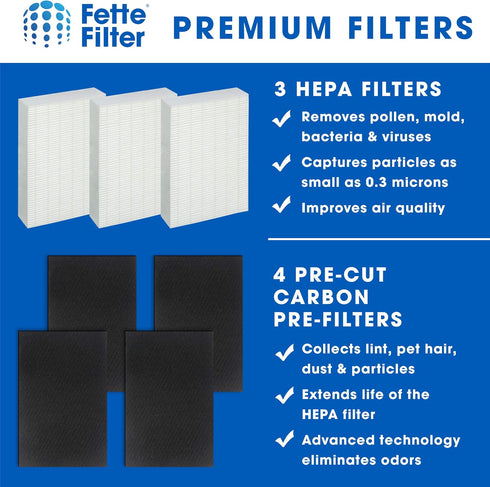 Fette Filter - HEPA Air Purifier Set, 3 HEPA + 4 Pre-Filters, Compatible with Honeywell HPA300, HPA304, HPA8350 & More...