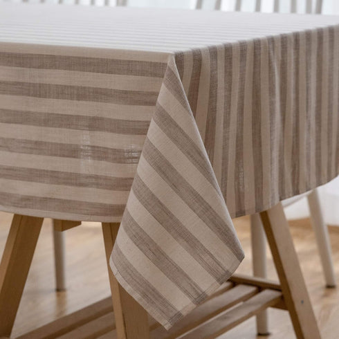Aquazolax Linen Halloween Table Cloth, Square Striped Tablecloth for Small Parties Cake/Coffee/Dining Tables, 54 by 54 inch, Taupe Lines Design...
