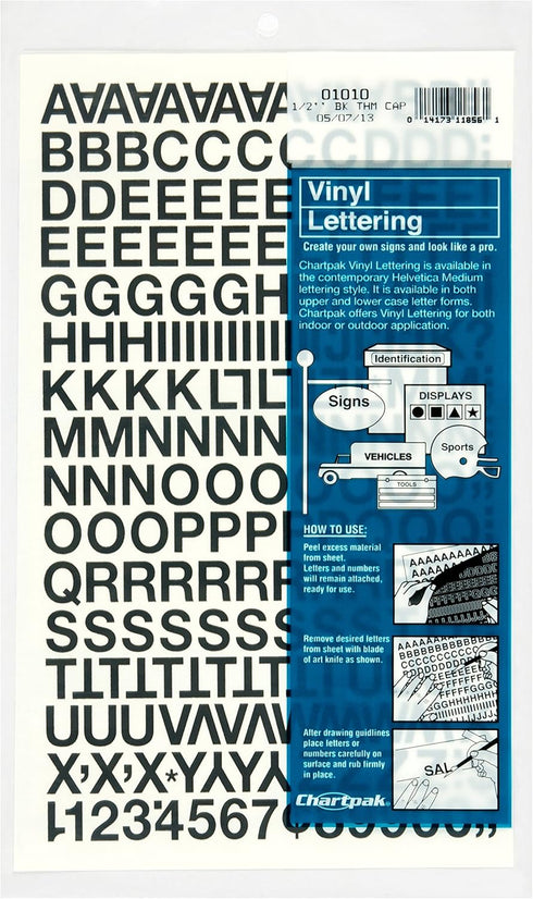 Chartpak Self-Adhesive Vinyl Capital Letters and Numbers, 1/2 Inches High, Black, 201 per Pack (01010), 1/2 Inch High...