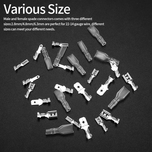 360 Pcs 2.8/4.8/6.3mm Male and Female Wire Spade Connectors, Quick Splice Electrical Wire Crimp Terminal Block Connectors with Insulating Sleeve K...