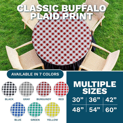 Sorfey Round Tablecloth -Fitted with Elastic, Vinyl with Flannel Back, Fits for Table 30 Inches Round,Water Proof, Easy to Clean, Checked Blue Des...