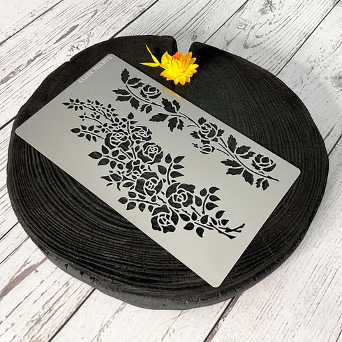 Aleks Melnyk No.269 Metal Stencil, Rose Flower Branch, Rose Vine, Swirls, Leaf Blossom, Small Stencil, 1 PC, Template for Wood Burning, Engraving,...
