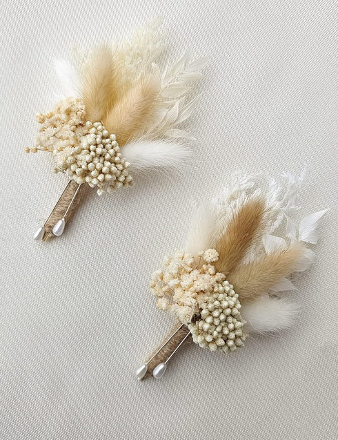 Dried Flowers Boutonnieres Set of 2 for Men Boho Fall Wedding Grooms Buttonhole Rustic Best Man Pampas Grass Dry Flower Decoration (Beige)...