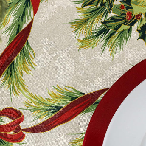 Benson Mills Christmas Ribbons Engineered Printed Fabric Table Cloth, Winter, Holiday and Christmas Tablecloth (60" X 84" Rectangular, Xmas Ribbon...