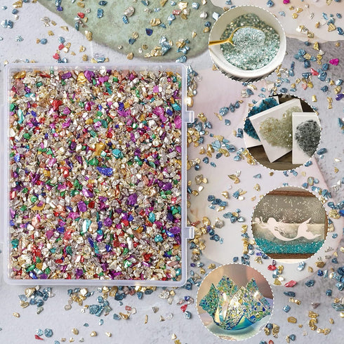 Crushed Glass Chips, 75g Irregular Metallic Chip Broken Glass Sprinkles Chunky Glitter for Nail Art,Painting,DIY Resin Mold,Phone Case Making,Jewe...