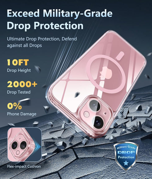 FNTCASE for iPhone 15 Case: Support Magnetic Charging Military Grade Drop Protection Anti Yellowing Cell Phone Cover - Rugged Sturdy Shockproof Pr...