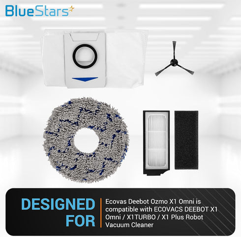BlueStars Durable Replacement Accessories Parts Kit Fit Compatible with ECOVACS DEEBOT X1 Omni/ X1TURBO/ X1 Plus Robot Vacuum Cleaners (4 x mop pa...