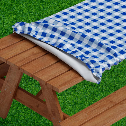 Sorfey Vinyl Picnic Table Fitted Tablecloth Cover, Checkered Design, Flannel Backed Lining, 28 x 72 Inch Blue...