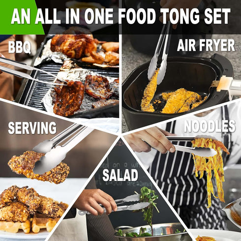 Anaeat Stainless Steel Locking Tong Set of 3 - Premium 7, 9 and 12 inch Kitchen Food Tongs with Non-Slip Silicone Tips and Grip for Serving, Cooki...