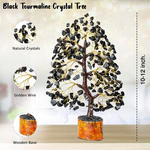 Black Tourmaline Gemstone Tree of Life - Crystal Tree for Positive Energy, Handmade Chakra Tree, Feng Shui Decor - Good Luck Gem Bonsai, Money Tre...
