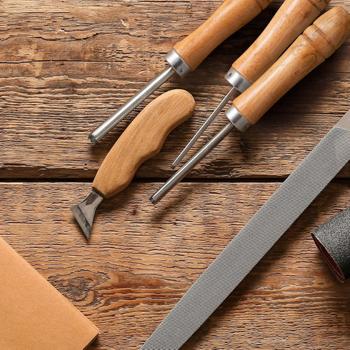 Wooden File Handle with Strong Metal Collars 20pcs, 10pcs Medium Wooden Handle for 6"-8" File and 10pcs Large Wood Handle for 10"-12" File, Screwd...