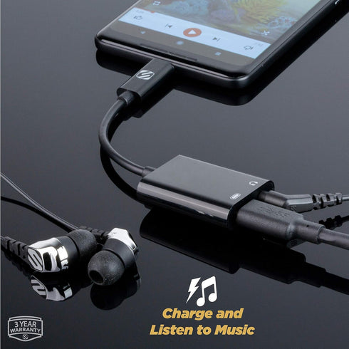 Scosche CAAP StrikeLine USB Type-C Headphone Adapter with Female 3.5mm Aux Input and USB-C Charging Port for Mobile and Music Devices, Black...