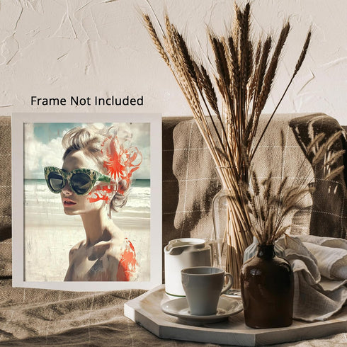 Posterizer 1 pcs-glam woman with red lipstick and oversized sunglasses-retro print -1-Retro Art-Photography Art- Gift for Women, Fashionistas, Des...