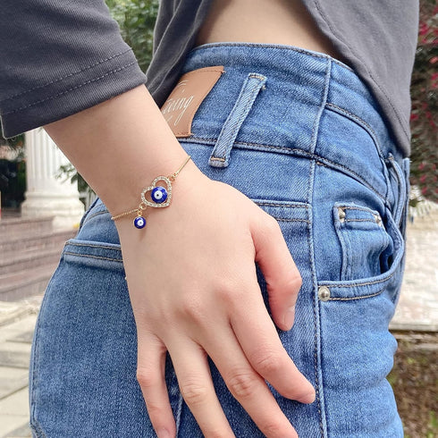 4 Pack Evil Eye Bracelets Pack for Women 14K Gold Plated Blue Evil Eye String Protection Bracelet Aesthetic Jewelry...
