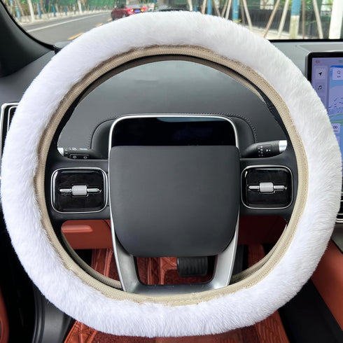 Soft Fluffy Car Steering Wheel Cover, Fuzzy Fur Winter Protector Car for Women,Warm,Anti Slip,1 Set of 3 Pieces,White...