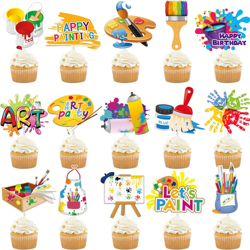 36Pcs Art Paint Party Cupcake Toppers Paint Brush Cupcake Picks Art Party Cake Decoration for Art Painting Theme Birthday Party Baby Shower Paint ...