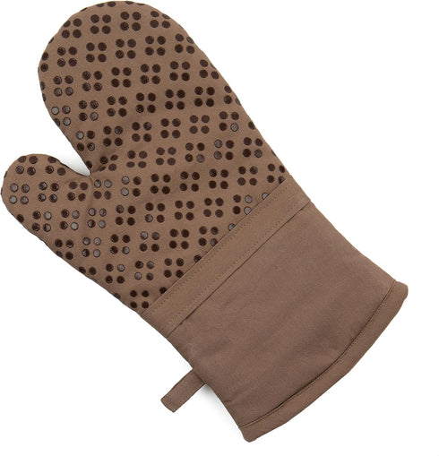 Sticky Toffee Oven Mitt and Pot Holder Set of 3 – Brown Non-Slip Silicone Kitchen Hot Pads and Mitts, 100% Cotton Shell, Oeko-Tex Cotton...