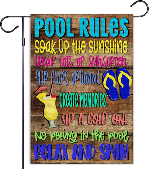 Pool Rules Garden Flag Vertical Double Sided Burlap Spring Summer Yard Outdoor Decor Home Decor (12.5 x 18, Pool Rules)...