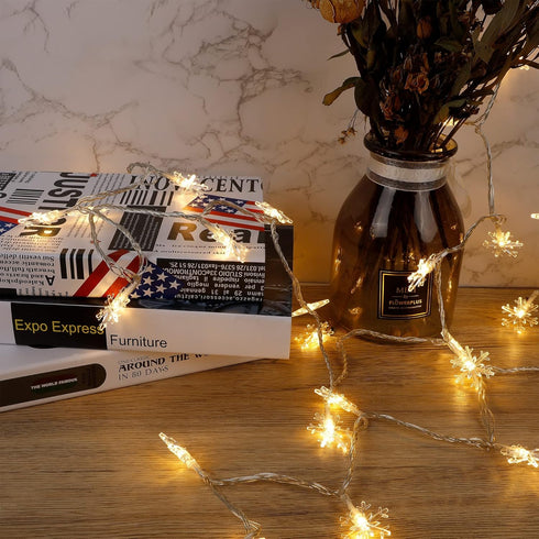 2 Pack Christmas Snowflakes String Lights Outdoor, 50LED 24FT Snowflake Decorative Xmas Lights Battery Operated, 8 Lighting Modes & Timer, Waterpr...