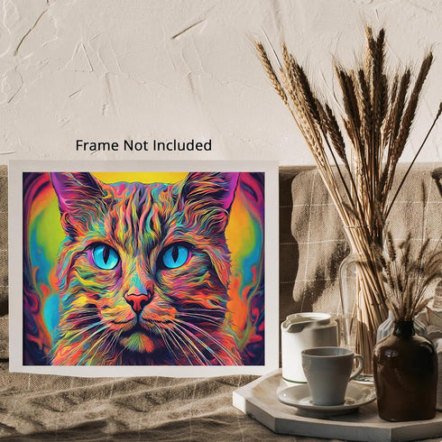 Posterizer 1 pcs- psychedelic funky hippie colorful cat 4-Fantasy & Fiction Art-Retro Art- Living Room Bedroom Decor- unframed wall art...