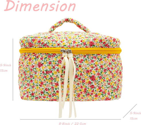 PAZIMIIK Cotton Makeup Bag for Women Large Quilted Travel Cosmetic Case Girls' Make Up Organizer,Little Flower...