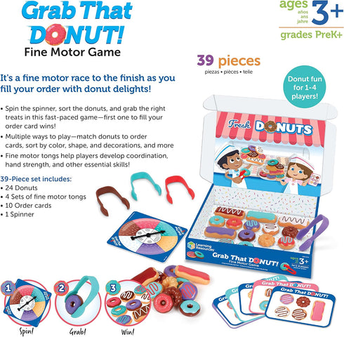Learning Resources Grab That Donut!, 39 Pieces, Ages 3+,Fine Motor Game, Toddler Learning Toys,Toddler Toys, Educational Games for Kids, Preschool...