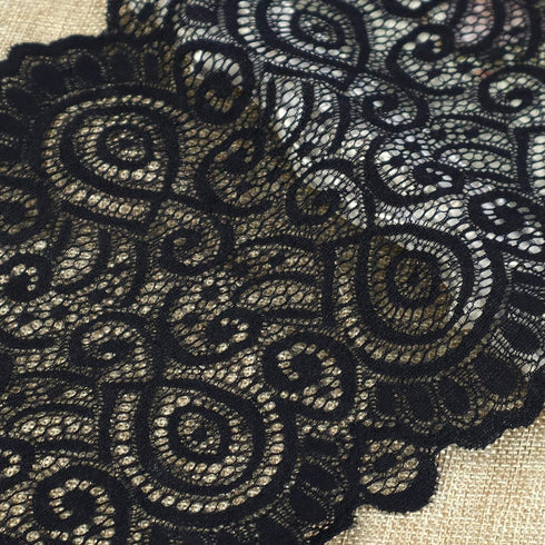 IDONGCAI Black Wide Elastic Lace Trim for Sewing Lace Ribbon Lace Fabric by The yard Stretch Lace Trim (Black, 6.2 inch×5 yards)...