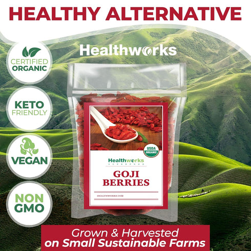 Healthworks Superfoods Organic Dried Goji Berries - 8 Oz - 1 Pack - Vegan and Non-GMO -Certified Organic Raw Sun-Dried Goji Berries...