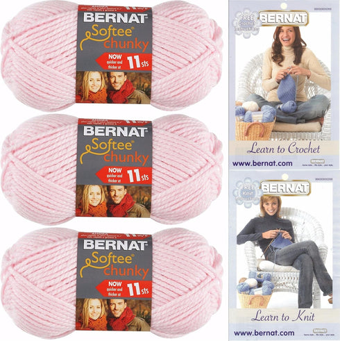 Bernat Softee Chunky Yarn Bundle Super Bulky Number 6, 3 Skeins Baby Pink 28418...