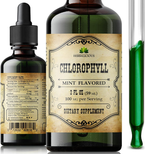 Chlorophyll Liquid Drops – Organic Natural Detox & Cleanse Support – Boost Energy, Immunity & Metabolism – Vegan, Non-GMO, Mint Flavor, 2 fl oz – ...