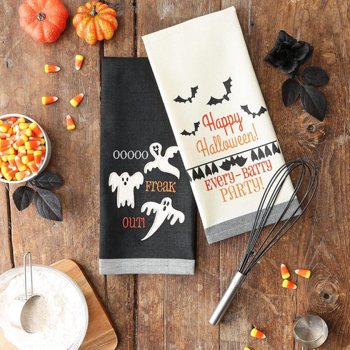 DII Spooky Kitchen Towel Collection Halloween Décor Printed Dishtowel Set, 18x28, Bats & Ghosts, 2 Count...