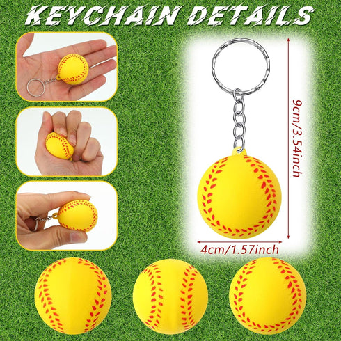 24 Pack Softball Keychain Mini Foam Softball Keychain Softball Stress Ball Keychains Softball Gifts for Girls Boys Kids Party Favors Party Bag Gif...