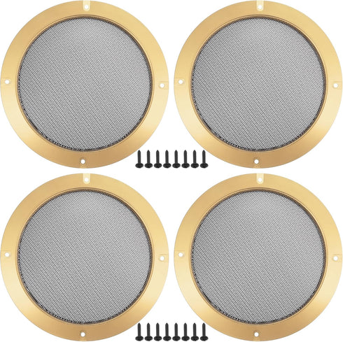 ACROPIX Universal 6.5" Car Speaker Grills Cover Mesh Round 6.5 Inch Audio Speaker Subwoofer Guard Protector Case with Screws Iron Gold Tone Black ...