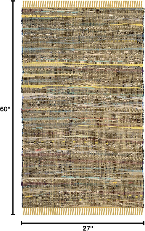 SAFAVIEH Rag Rug Collection Accent Rug - 2'3" x 5', Yellow & Multi, Handmade Boho Stripe Cotton, Ideal for High Traffic Areas in Entryway, Living ...