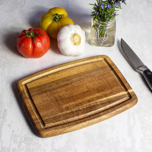 Acacia Wood Cutting Board with Juice Groove, Small Wooden Cutting Board for Kitchen, 8" x 6" x 5/8"...