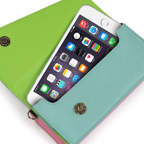 Clutch Wallet with Wristlet and Crossbody Strap for Smartphones or Phablets up to 5.7 Inch - Carrying Case - Frustration-Free Packaging - Teal and...