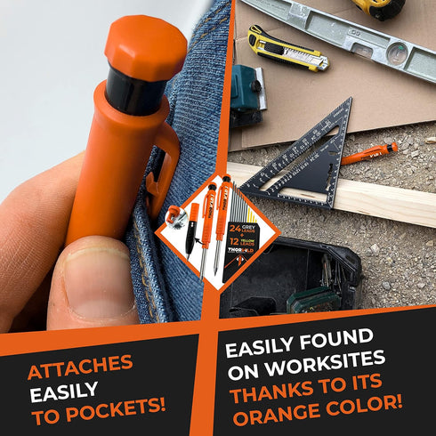 THORVALD 2 Carpenter Pencils Set for Construction - Incl. 38 Leads + Sharpener + Finger Grip - Solid Mechanical Pencils with Fine Point/Best Marki...