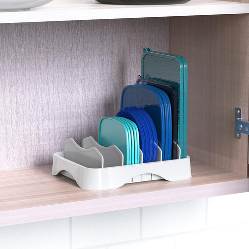 Simple Houseware Food Container Lid Organizer, Adjustable Dividers Lids Storage, 10''x8'', White...