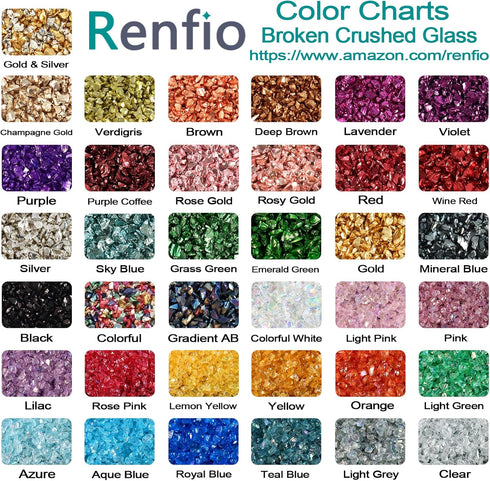 Renfio Broken Crushed Glass Glitter Shards Crush 2-4mm Irregular Small Chunky Chips 3.5 Oz (100g) High Luster Craft Sequins Gravel for DIY Phone C...